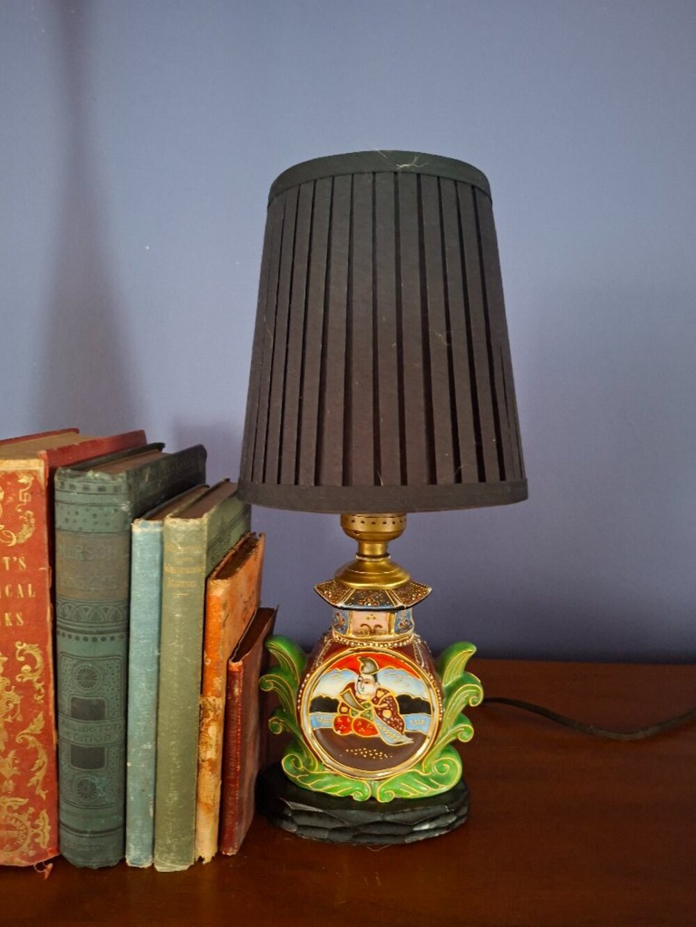 Vintage Japanese Satsuma Style Ceramic Table Lamp | Moriage Figural Scene | Hand